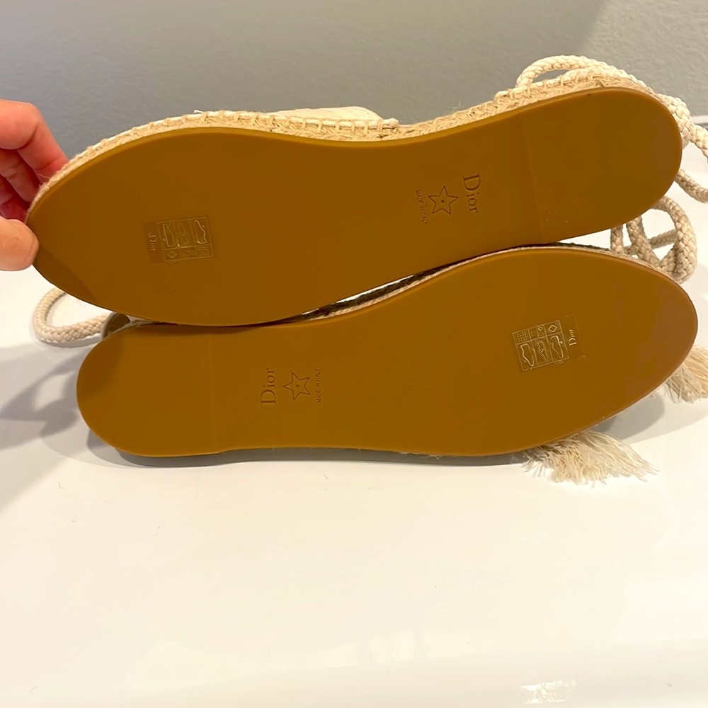 Christian Dior Canvas Embroidered Granville Ankle Tie Espadrilles Flats - Picture 7 of 7
